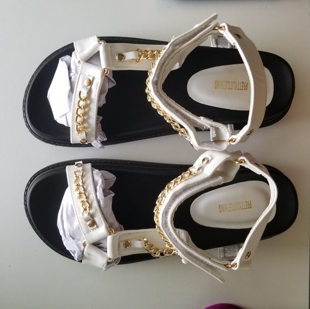 White Chain Trim Sandals